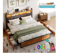 LUMINARIX Lit double 140x200cm avec matelas, tête de lit et sommier Lit Coffre à tiroirs, avec lumière LED, Tête de lit rembourrée