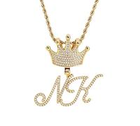Luminaryxy Collier pendentif avec lettre et couronne sur mesure, collier personnalisé avec nom Iced Out et chaîne tennis, bijou hip-hop pour femme