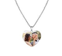 Luminaryxy Collier pendentif photo cœur personnalisé, cadeau commémoratif fait main avec photo et texte personnalisés pour elle ou lui