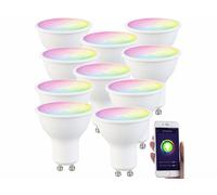 Luminea Home Control 10 spots LED connectés GU10 RVB/CCT compatibles commandes vocales LAV-215.RVBw