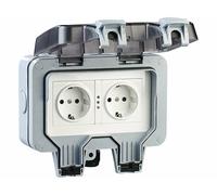 Luminea Home Control Double prise d'extérieur en saillie connectée SF-530.avs avec commandes vocales