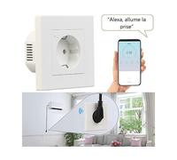 Prise encastrée connectée compatible commandes vocales avec wattmètre Luminea Home Control