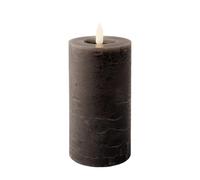 Lumineo Bougie LED avec fonction minuterie - 7 x 15 cm - Cire - Effet flamme vacillante - Bougie en cire véritable à piles - Bougie pilier rustique - Gris foncé et blanc chaud