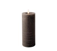 Lumineo Bougie LED avec fonction minuterie - 7 x 19 cm - Cire - Effet flamme vacillante - Bougie en cire véritable à piles - Bougie pilier rustique - Gris blanc chaud