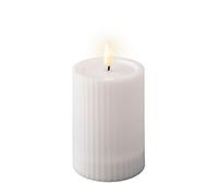 Lumineo Bougie LED solaire d'extérieur - 7 x 10 cm - En plastique - Décoration de jardin pour l'extérieur et le jardin - Bougie pilier décorative rainurée - Blanc chaud