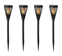 Lumineo Lot de 4 lampes solaires de jardin - Effet flamme - 45 cm - En plastique - Lampe solaire d'extérieur pour jardin - Lampe solaire pour l'extérieur - Blanc chaud