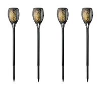 Lumineo Lot de 4 lampes solaires de jardin - Effet flamme - 61 cm - En plastique - Lampe solaire pour jardin - Éclairage extérieur - Lampes solaires pour l'extérieur - Blanc chaud