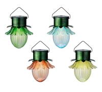 Lumineo Lot de 4 lampes solaires de jardin en plastique - 35,5 x 11,5 cm - Fleurs LED - Pour jardin, balcon - Suspension décorative - Lampes solaires pour l'extérieur - Décoration de jardin ou de