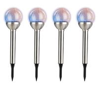 Lumineo Lot de 4 lampes solaires d'extérieur à LED en acier inoxydable - 30 cm - Verre avec changement de couleur - Lampe de jardin à planter - Lampe de jardin - Lampe solaire - Éclairage de jardin