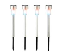 Lumineo Lot de 4 lampes solaires d'extérieur à LED - En acier inoxydable - Avec changement de couleur - 24 cm - Lampe de jardin à brancher - Lampe de jardin - Lampes solaires et éclairage de jardin