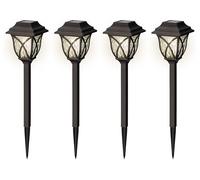 Lumineo Lot de 4 lampes solaires LED d'extérieur en plastique - 33 cm - Lampe solaire de jardin à brancher - Lampe de jardin - Lampes solaires et éclairage de jardin pour extérieur - Noir et blanc