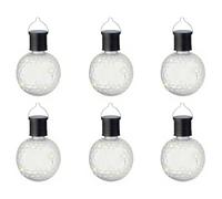 Lumineo Lot de 6 lampes solaires de jardin - 8 x 11 cm - En plastique - Pour jardin, balcon - Boule suspendue - Lampes solaires pour l'extérieur - Décoration de jardin - Blanc chaud