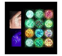 Lumineuse Paillettes Gel,12 Couleurs Maquillage Glitter,Holographique Set,Fluorescent Paillette pour Visage,Corps, Cheveux,Mascarade,Halloween,Fête, Noël