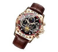 Lumineuse pour - d'affaires étanche, Horloge analogique avec Phases de Lune, Bracelet en Cuir PU, Robuste, équipement d'aventure Longue durée | Article Professionnel Randonn