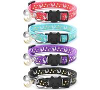 Lumineux 4 Colliers pour Chat avec Cloche, lunes et étoiles,Collier réglable avec Pendentif,Collier Mignon pour Chaton pour Fille, garçon, Chat, Cadeaux pour Animaux domestiques