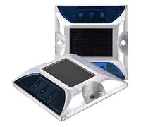 lumineux à led avertissement 2 phares de sol solaires à DEL, lampe de route pour allée extérieure étanche pour route, chemin, terrasse, ponton, allée, jardin (lumière bleue)
