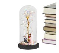 Lumineux dans le dôme - Écran en verre éclairé par LED, accent de fleurs préservées, couvercle transparent élégant, éclairage doux avec socle décoratif | Idéal comme décoration de table