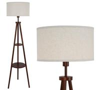 LuminexDesigns Lampadaire trépied avec abat-jour en lin, étagères doubles pour salon, sans ampoule