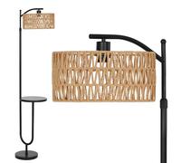 LuminexDesigns Lampadaire Vintage avec Étagères - Lampe sur Pied de Salon Noir Métal en Rotin Boho, Hauteur réglable 152 à 176cm, Douille E27, Câble de 2m avec interrupteur au pied, pour et Chambre