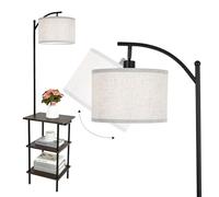 LuminexDesigns Lampadaire Vintage avec Étagères, Lampe sur Pied en Bois avec Table d’Appoint et Station de Charge, Noyer Rétro, 3 Niveaux de Rangement, Tête Orientable, pour Salon, Chambre, Coin