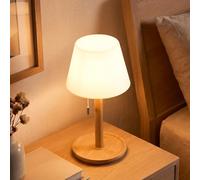 LuminexDesigns Lampe de Table LED Sans Fil - Rechargeable Lampe de Chevet Bois Style Scandinave Bohème avec Interrupteur à Tirette, Éclairage Ambiant Étanche pour Chambre, Salon, Patio et Extérieur
