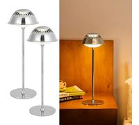 LuminexDesigns Lampe de Table Lot de 2 LED Sans Fil - Lampe de Chevet LED Tactile Dimmable Rechargeable Moderne, Design Élégant en Métal Argenté, Étanche pour Chambre Salon Bureau et Salle d’Étude