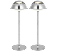 LuminexDesigns Lampe de Table Lot de 2 LED Sans Fil - Lampe de Chevet LED Tactile Dimmable Rechargeable Moderne, Design Élégant en Métal Argenté, Étanche pour Chambre Salon Bureau et Salle d’Étude