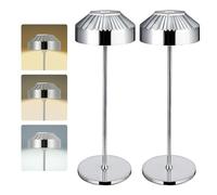 LuminexDesigns Lot de 2 Lampes de Table LED Sans Fil, Rechargeables et Dimmerables, IP54, Finition Chrome, pour Intérieur et Extérieur, Chambre, Bureau, Balcon et Jardin, Argenté