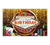 Luminora 1,8 x 1,1 m Casino Joyeux Anniversaire Toile de Fond Poker Dés Jetons Or Paillettes Roulette Roue Arrière-Plan Bienvenue Décorations de Fête d'anniversaire Bannière Accessoires Photo