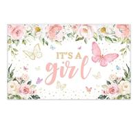 Luminora 1,8 x 1,1 m C'est Une Fille Toile de Fond Rose Floral Papillon Pois Dorés Fond Fille Baby Shower Fête Fond Gâteau Table Décoration Photo Booth Accessoires