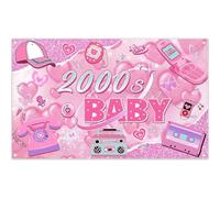 Luminora 1,8 x 1,1 m Rose Y2K Début des années 2000 Bébé Toile de Fond Rétro Fête J'aime Les Années 2000 Femmes Célibataires Filles Enfants Mode Fond Anniversaire Décoration Photo Bannière Accessoires