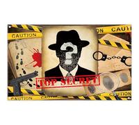 Luminora 1,8 x 1,1 m,Toile de Fond Top Secret Photo d'identité de détective, Empreintes digitales, Menottes, Ruban d'avertissement, de Meurtre et mystère, Accessoires Photo pour Stand