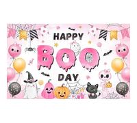 Luminora 1,82 x 1,1 m Pouces Halloween Rose Joyeux Jour Boo Fond Dessin animé Citrouille Noir Chat Chauve-Souris araignée Ballon Fond bébé Douche décor Photo bannière Accessoires