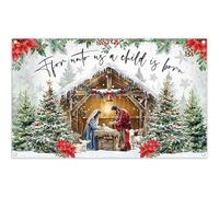 Luminora 1,82x1,1m Crèche de Noël Toile de Fond Croyance Religieuse Noël Arbres de la Sainte Famille Arrière-Plan Enfants Adultes Décoration de fête Bannière Photo Accessoires
