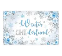 Luminora 1,82x1,1m Décor de Fond Pays des Merveilles Hivernales Bleu Aquarelle Florale Flocons de Neige Roses décor féerique enneigé pour Le Premier Anniversaire de bébé garçon Accessoires Photo