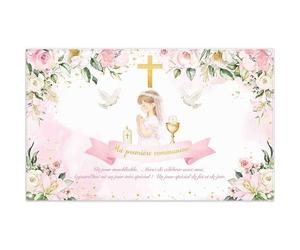 Luminora 1,8x1,1 m Toile de Fille Rose Ma Première Communion (français)