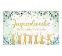 Luminora 1,8x1,1 m Toile de Fond Jugendweihe Vert Or « Tous Mes vœux pour la Jugendweihe », décor Photo Adulte, fête garçons/Filles, Accessoires photobooth