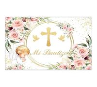 Luminora 1,8x1,1m Décoration de Fond baptême Mi Bautizo Croix dorée pailletée, Ange, Fleurs, Que Dieu Vous bénisse bannière Photo, Accessoires