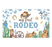 Luminora 182 x 110 cm Toile de Fond Bleue Western Mon Premier rodéo Cheval Crâne de Vache Cactus du désert Stetson Bottes de Cow-Boy Arrière-Plan Décor de Cow-Boy Bannière Photo Accessoire