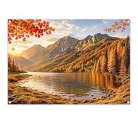 Luminora 2,1×1,5 m Toile de Fond lac des Alpes forêt d'érables | Tissu polyester, paysage naturel avec lever du soleil et mélèzes, parfait pour fêtes, portraits et photos en extérieur