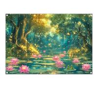 Luminora 2,1 x 1,5 m Conte de fées Forêt Magique Étang Toile de Fond Pays des Merveilles Grenouilles Lucioles Brillantes Fleur de Lotus Fond d'anniversaire Enfants Photo Bannière Accessoires