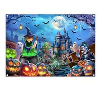 Luminora 2,1 x 1,5 m Dessin animé Halloween Nuit Magique château de sorcière Toile de Fond fantôme Zombie crâne Potion Citrouille Chauve-Souris arrière-Plan Terreur Photo bannière Accessoires