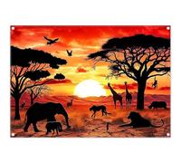 Luminora 2,1 x 1,5 m Faune au coucher du soleil Toile de fond Savane africaine Déserts Éléphants tranquilles Girafes Singes Enfants Anniversaire Voyage Décoration Photo Bannière Accessoires