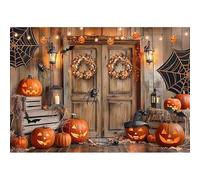 Luminora 2,1 x 1,5 m Halloween Country Barn Wood Background Pumpkin Lantern Spider Web Bat Crown Background Trick Or Treat Kids Anniversary Decor Photo Banner Props