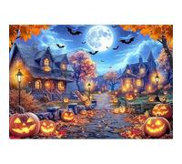 Luminora 2,1 x 1,5 m Halloween fantôme Ville Nuit Chemin Fond Citrouille Chauve-Souris Lune Automne Feuilles d'érable Astuce ou Traiter Fond Terreur Enfants Anniversaire Photo bannière Accessoires