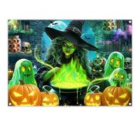 Luminora 2,1 x 1,5 m Halloween Magie Verte Sorcière Cuisine Toile de Fond Chaudron Fantôme Chat Noir Potion Citrouille Chauve-Souris Pot en Verre Fond Mal Terreur Décor Photo Bannière