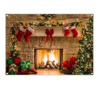 Luminora 2,1 x 1,5 m Hiver Noël Mur de Briques Cheminée Toile de Fond Bas de Noël Arbre de Cadeaux Fond Anniversaire Baby Shower Décor Fête Photo Bannière