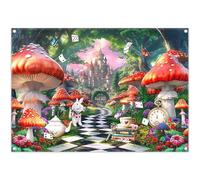 Luminora 2,1 x 1,5 m Pays des Merveilles Fond Conte de fées Champignon forêt Lapin Sentier château Fond Fille Anniversaire bébé Douche Nouveau-né Portrait décorations bannière Accessoire