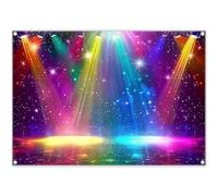 Luminora 2,1 x 1,5 m Tissu Disco Arc-en-Ciel Toile de Fond de Scène Années 70 80 90 Vintage Musique Club Danse Fond Rock Glow Néon Lumières Décorations de Fête Bannière Photo Accessoires