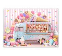 Luminora 2,1 x 1,5 m Toile de Fond Dream Ice Cream Truck Voiture Couleur Ballon Donut Rayures Roses Fond Anniversaire Baby Shower Fête Décorations Photo Bannière Accessoires Stand